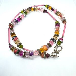 Artisan Lampwork Glass Bead Necklace Sterling Silver Clasp Boho Statement